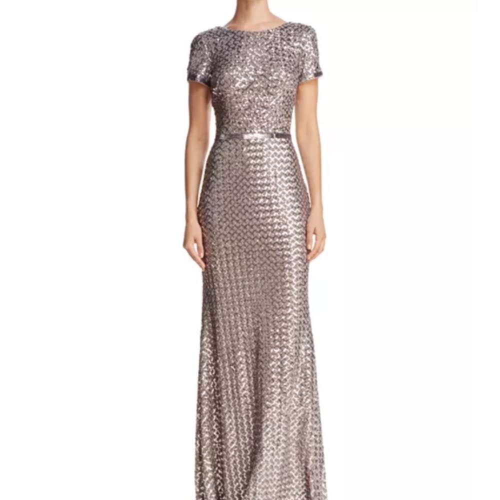 Belted Sequined Aqua Gown